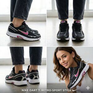 NIKE DART 7 Women’s Running Shoes | Black Pink & Silver Size 6